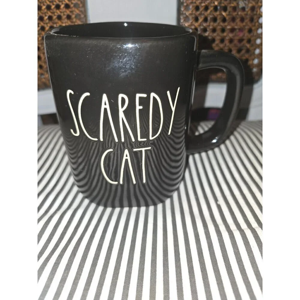 Rae Dunn Halloween Scaredy Cat Black Coffee Mug